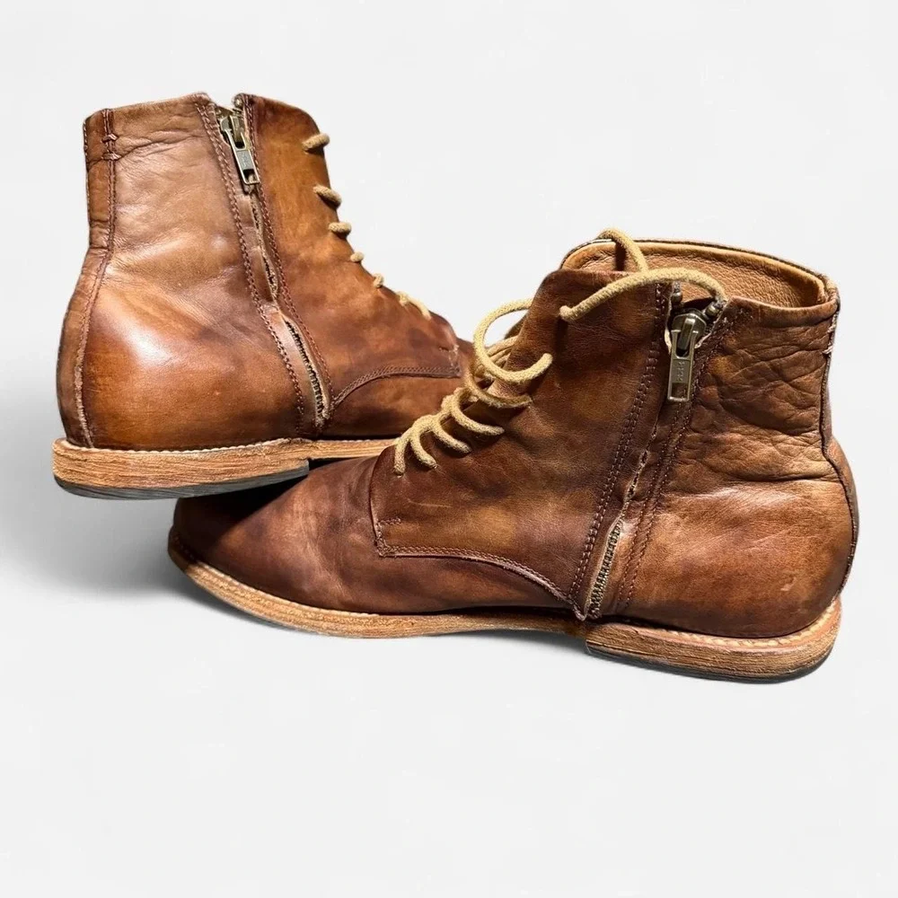 Freebird by Steven's Brown Leather Campbell Lace up Side Zip Ankle Boots Size 11